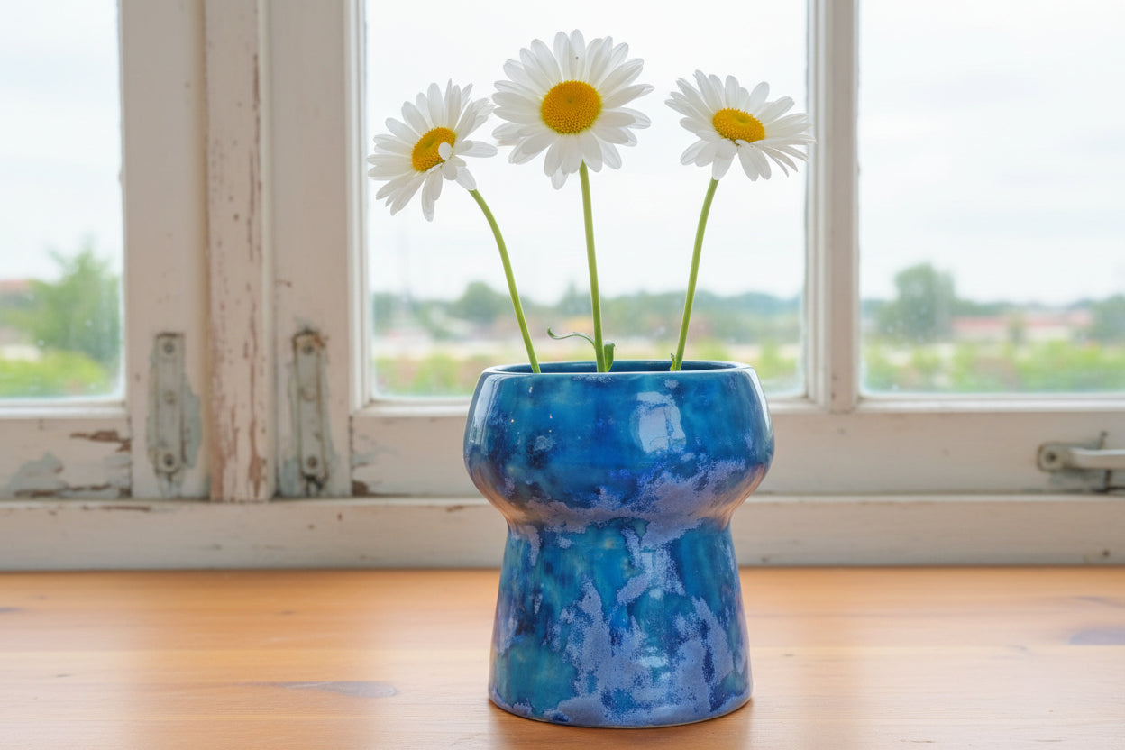 Vaso Decorativo em Cerâmica com Esmaltes Azuis