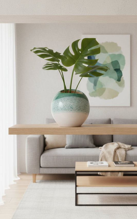 Peça Decorativa em Cerâmica – Branco e Turquesa