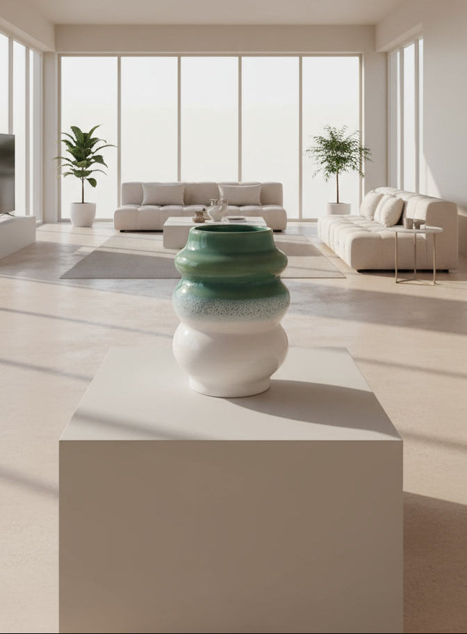 Peça Decorativa em Cerâmica – Turquesa e Branco