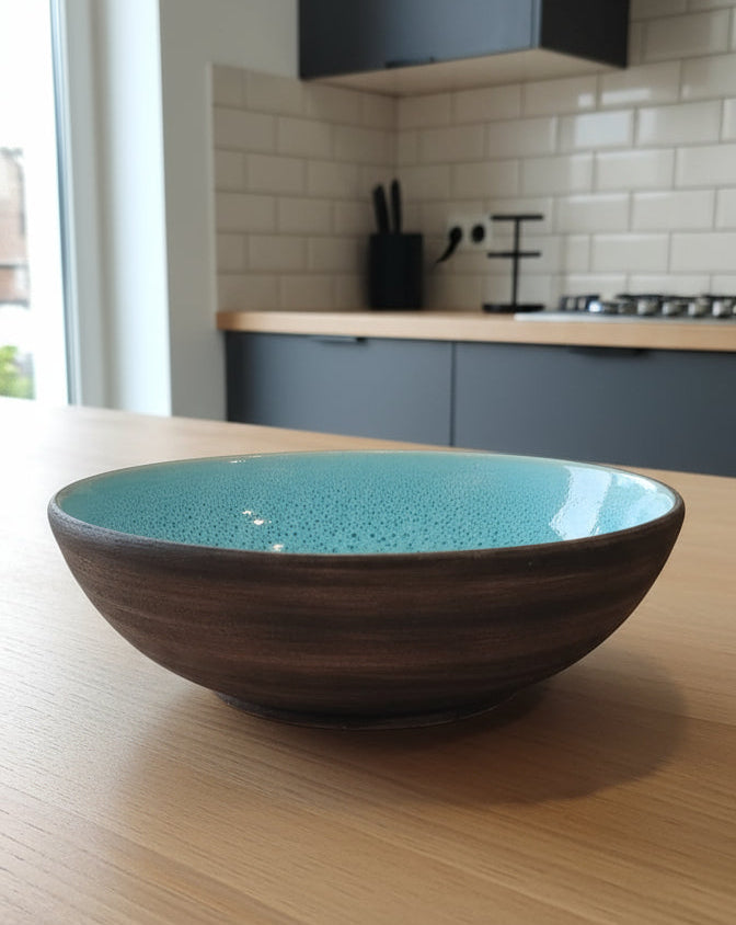 Tigela em Cerâmica com Esmalte Branco e Verde